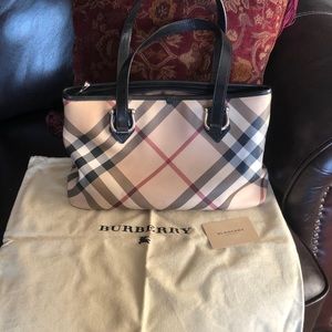 Authentic Burberry Shoulder Tote Bag Check Tartan